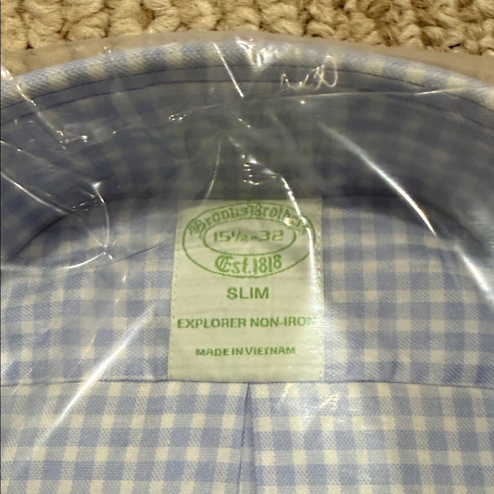 New (never opened) Brooks Brothers Blue Checkered Dress Shirt
